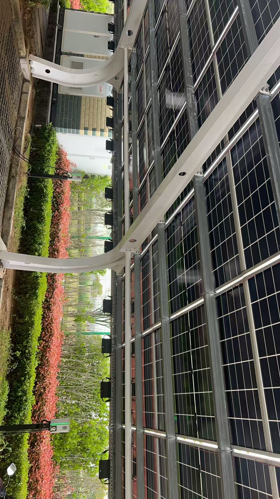 Microinverters and cabling mounted beneath the solar modules on the Danyang canopy